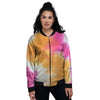 Tie Dye Yellow And Pink Print Women's Bomber Jacket-grizzshop