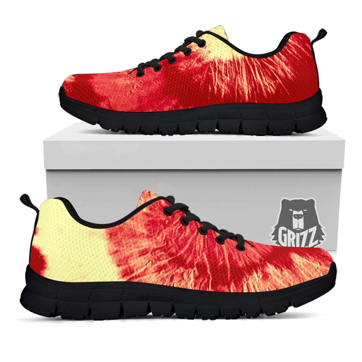 Tie Dye Yellow And Red Spider Print Black Sneaker-grizzshop