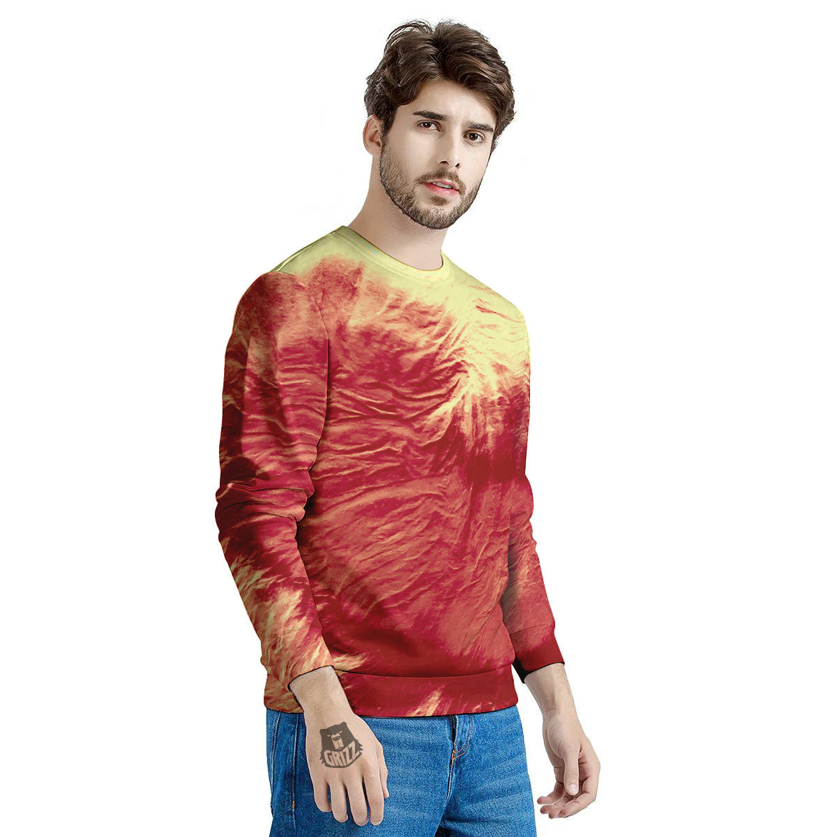 Tie Dye Yellow And Red Spider Print Men's Sweatshirt-grizzshop