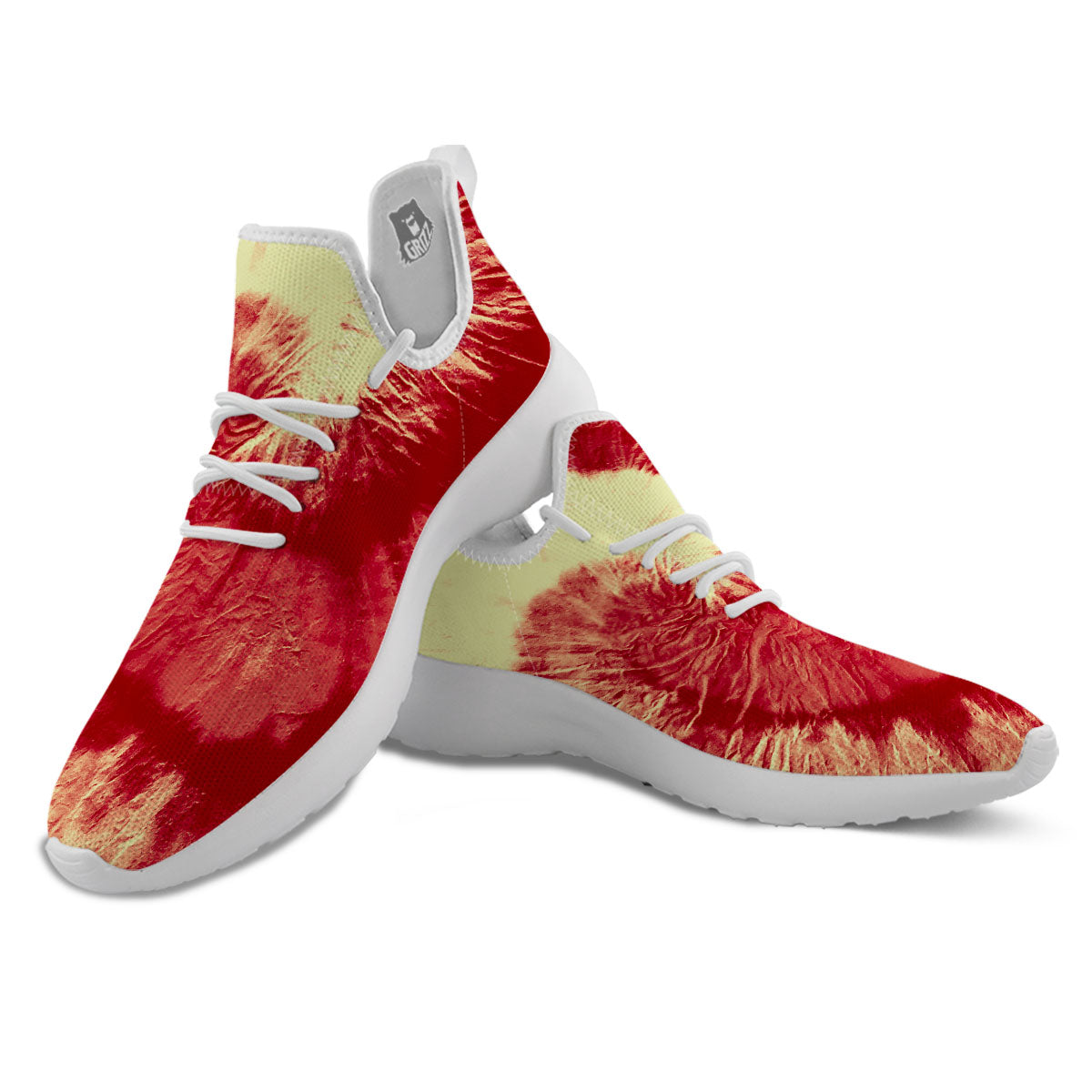 Tie Dye Yellow And Red Spider Print White Athletic Shoes-grizzshop