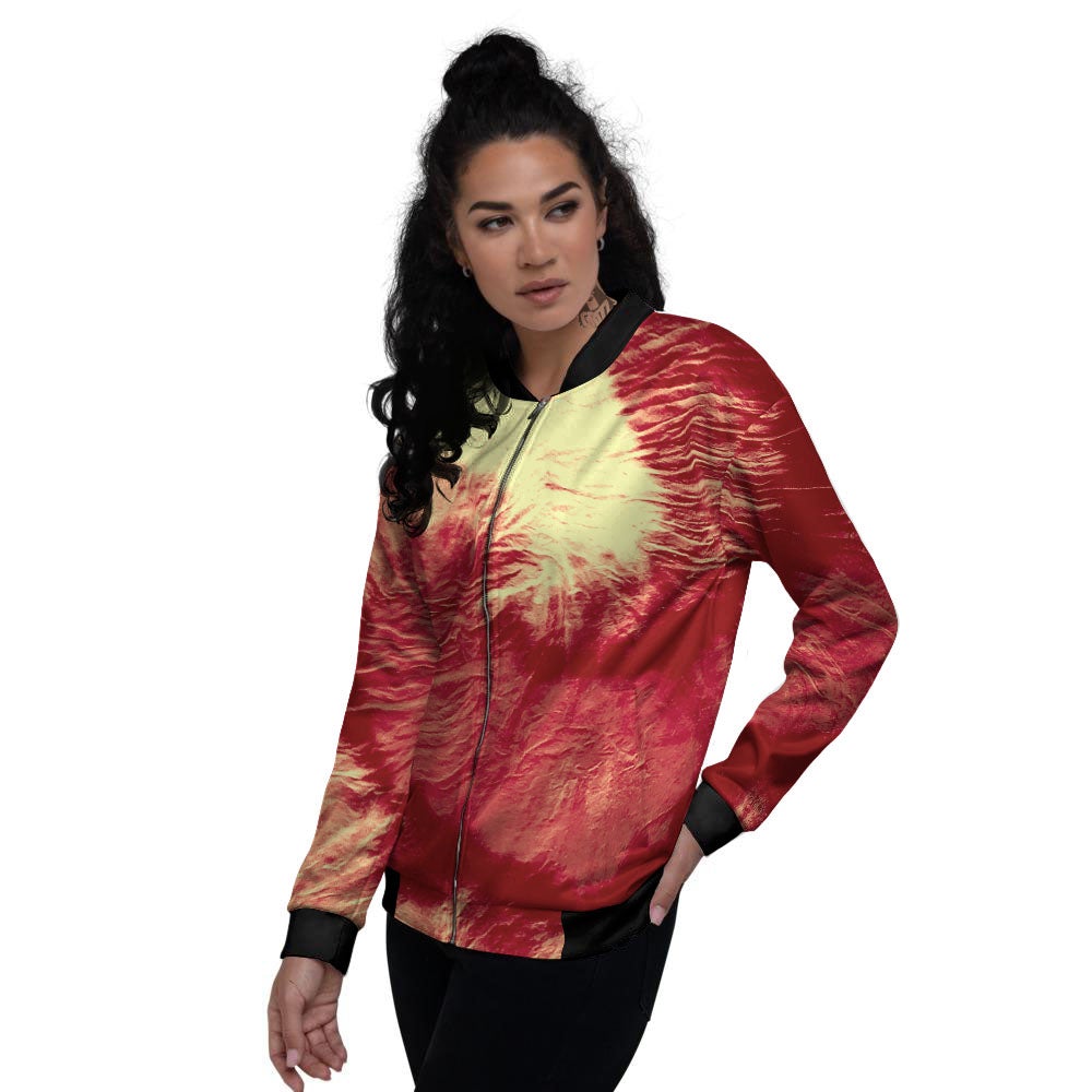 Tie Dye Yellow And Red Spider Print Women's Bomber Jacket-grizzshop