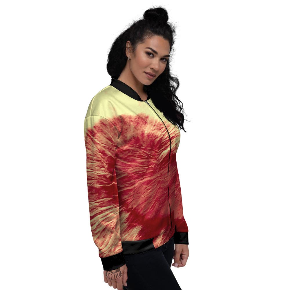 Tie Dye Yellow And Red Spider Print Women's Bomber Jacket-grizzshop