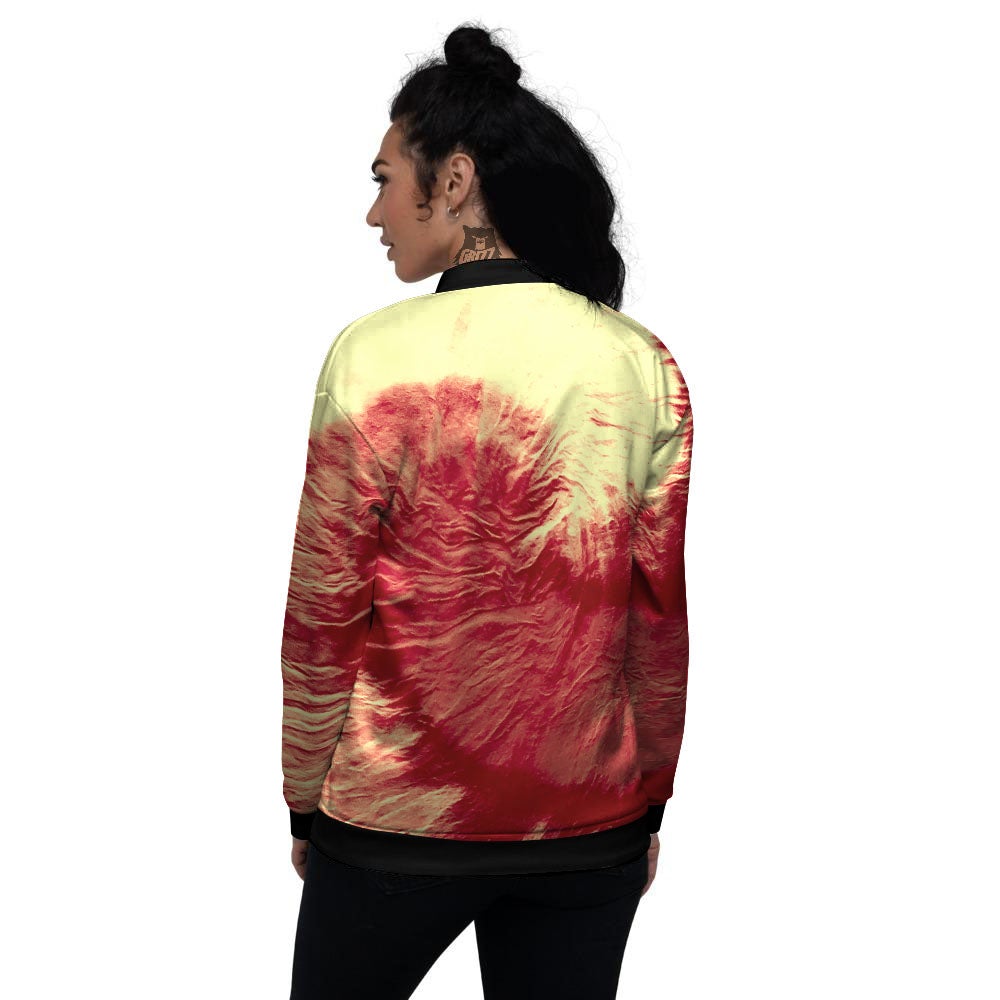 Tie Dye Yellow And Red Spider Print Women's Bomber Jacket-grizzshop