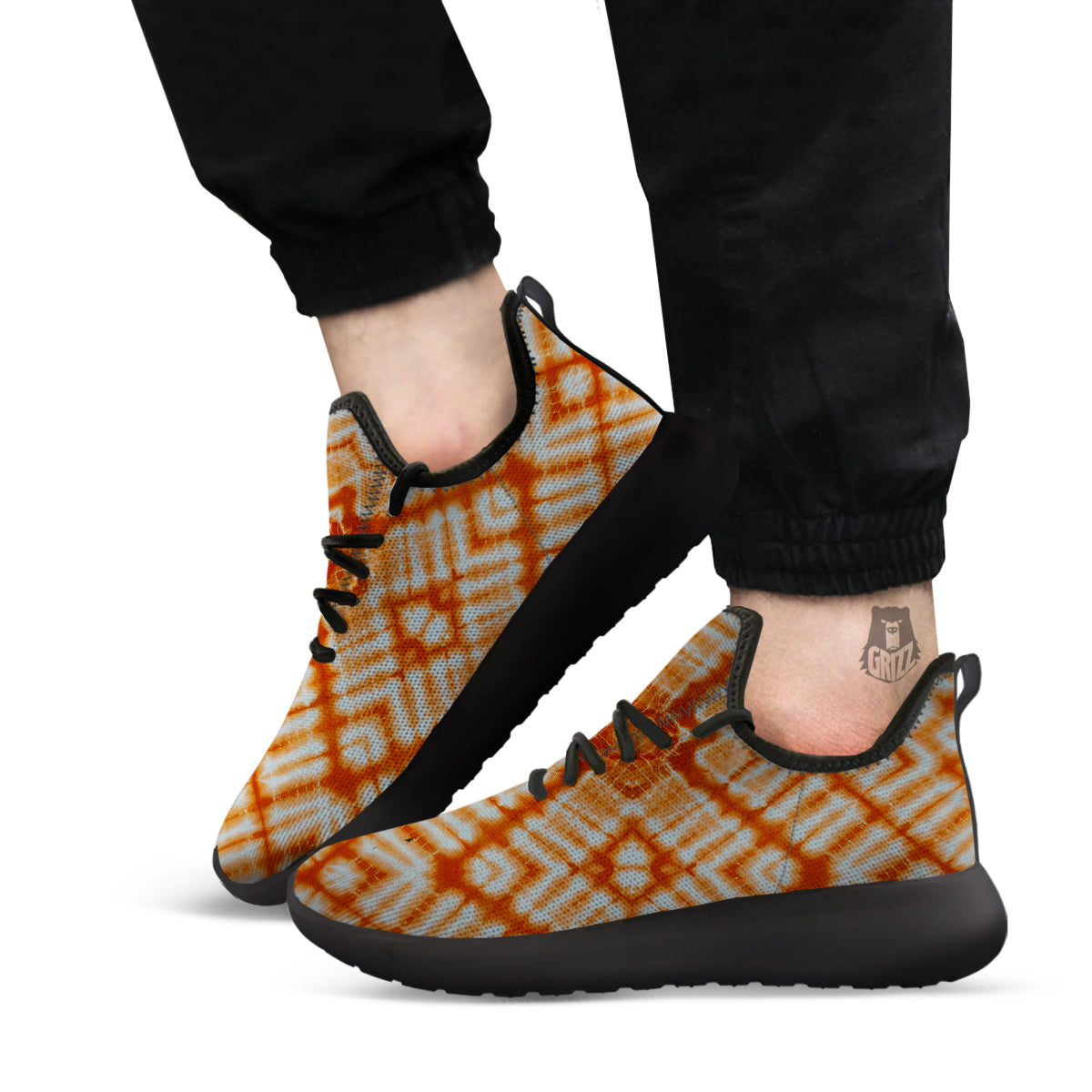Tie Dye Zigzag Orange Watercolor Print Black Athletic Shoes-grizzshop