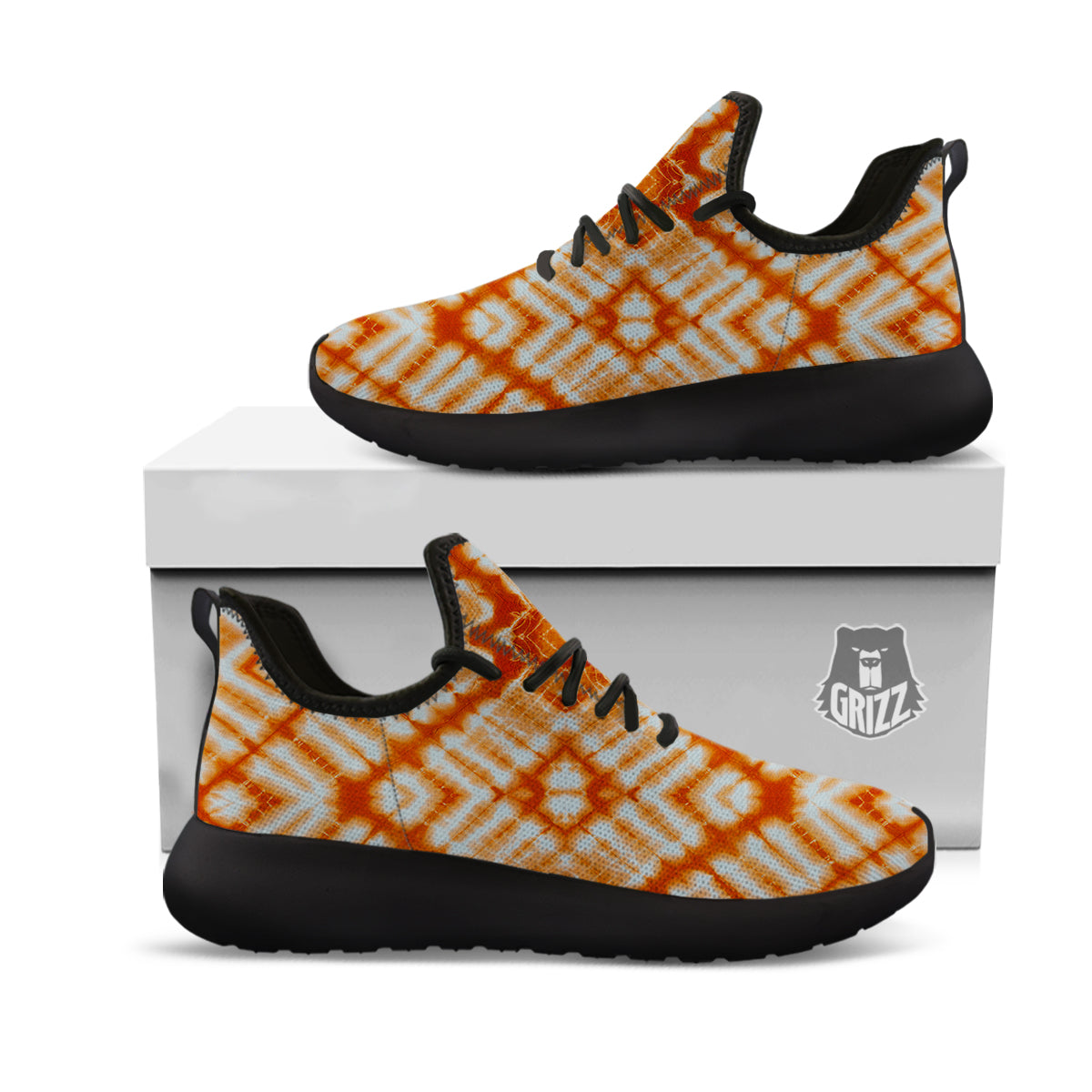 Tie Dye Zigzag Orange Watercolor Print Black Athletic Shoes-grizzshop