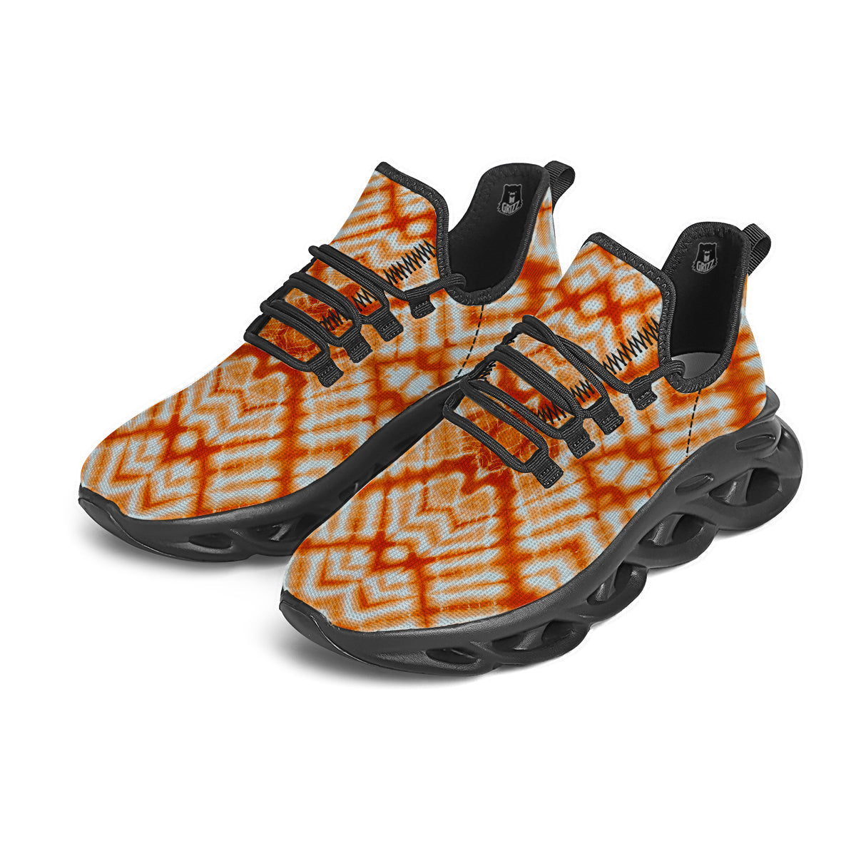 Tie Dye Zigzag Orange Watercolor Print Black Running Shoes-grizzshop