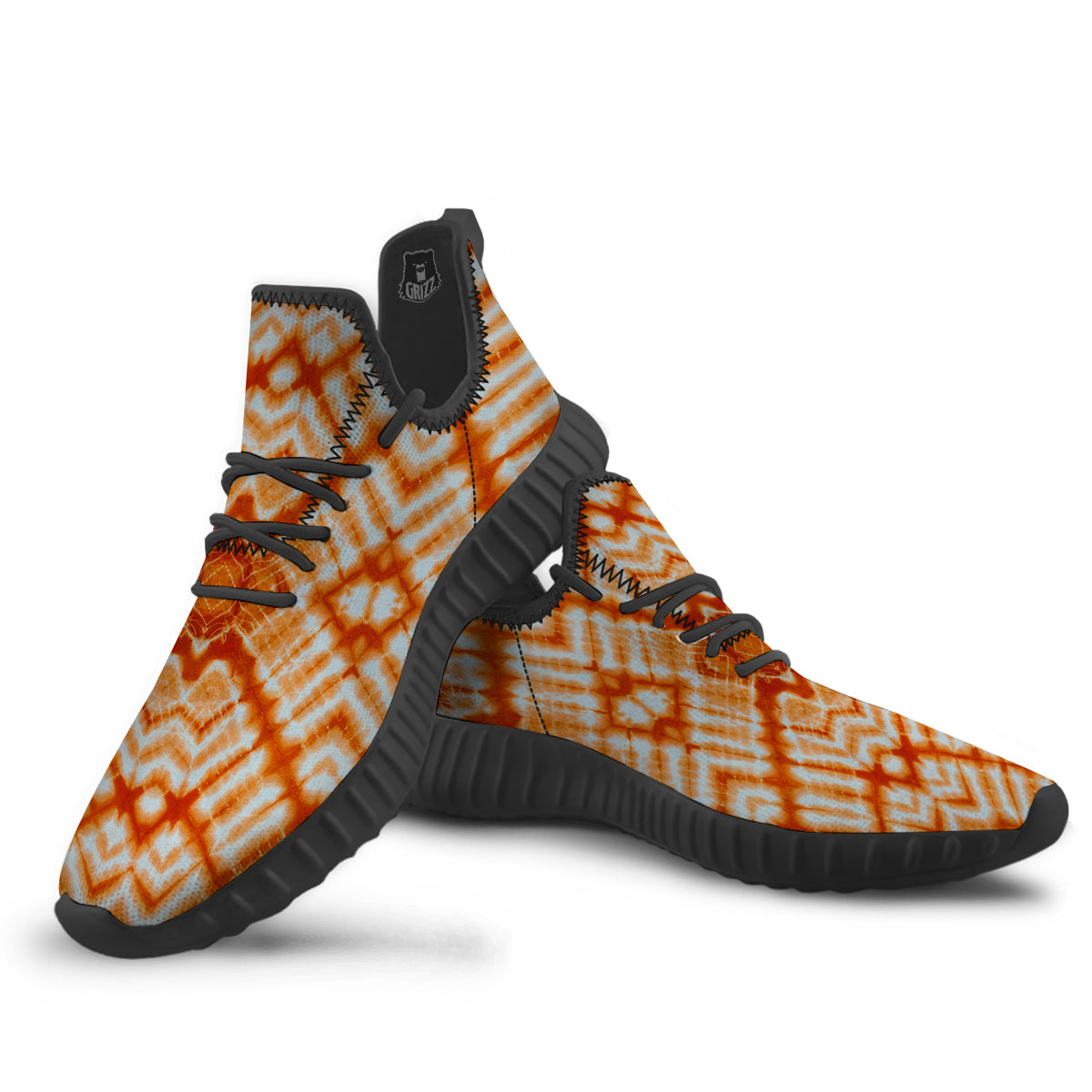 Tie Dye Zigzag Orange Watercolor Print Black Walking Shoes-grizzshop