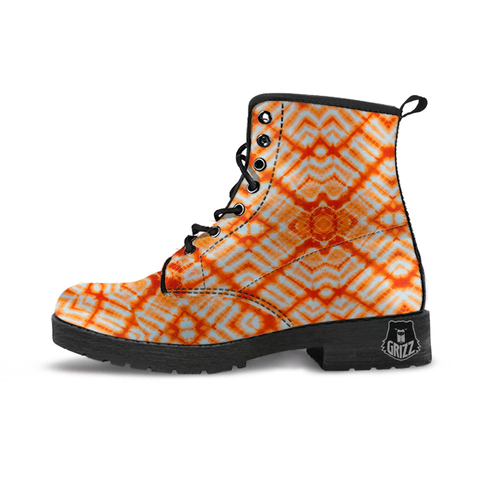 Tie Dye Zigzag Orange Watercolor Print Leather Boots-grizzshop