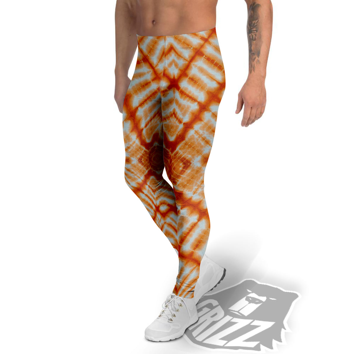Tie Dye Zigzag Orange Watercolor Print Men's Leggings-grizzshop