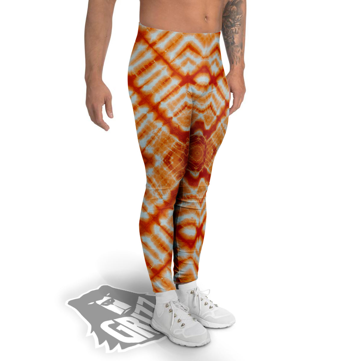 Tie Dye Zigzag Orange Watercolor Print Men's Leggings-grizzshop