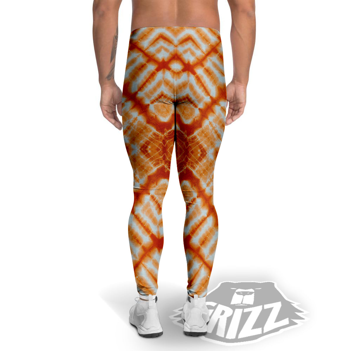 Tie Dye Zigzag Orange Watercolor Print Men's Leggings-grizzshop