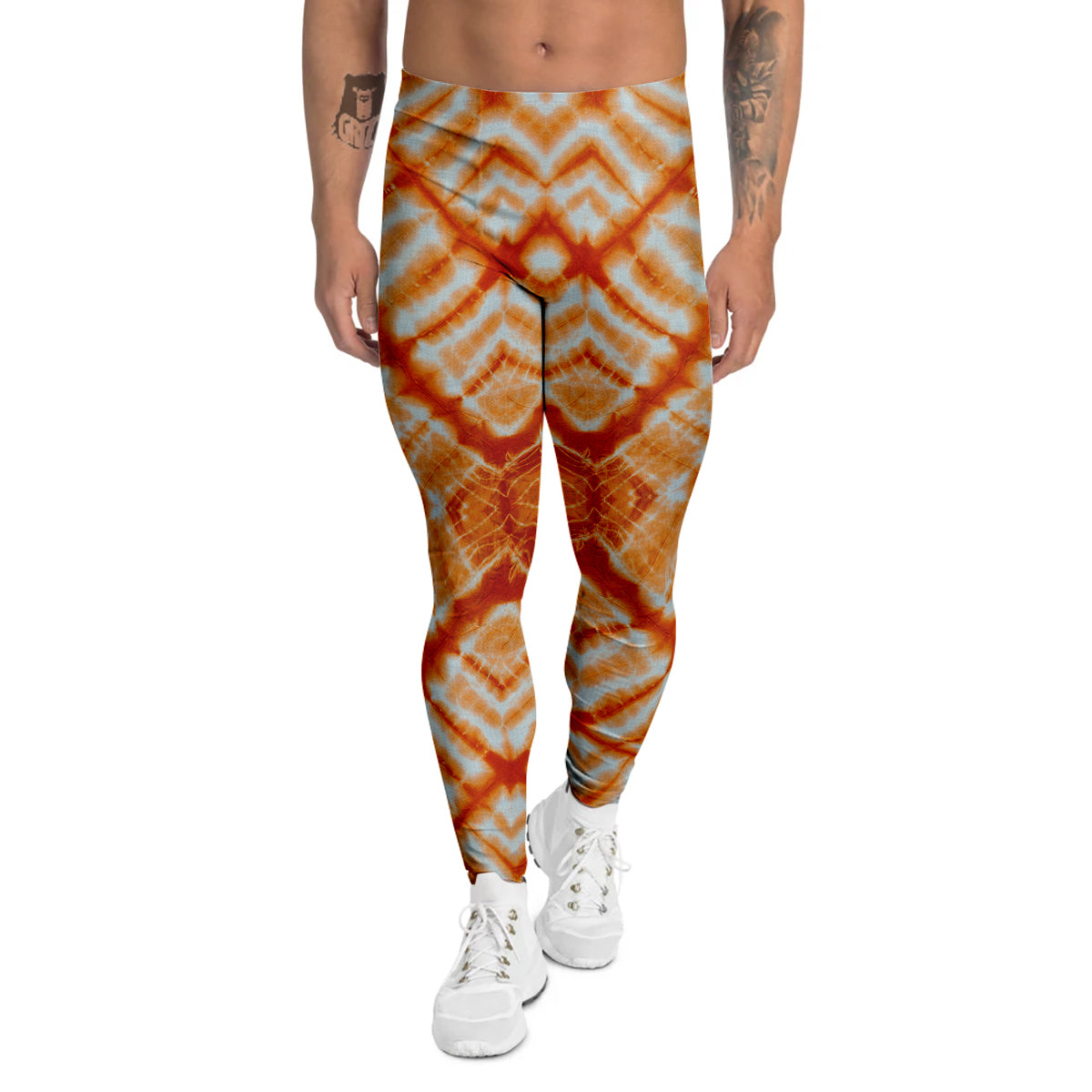 Tie Dye Zigzag Orange Watercolor Print Men's Leggings-grizzshop