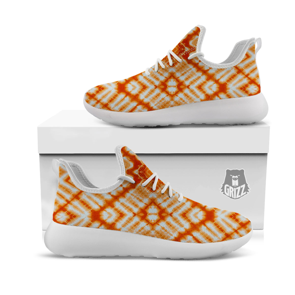 Tie Dye Zigzag Orange Watercolor Print White Athletic Shoes-grizzshop