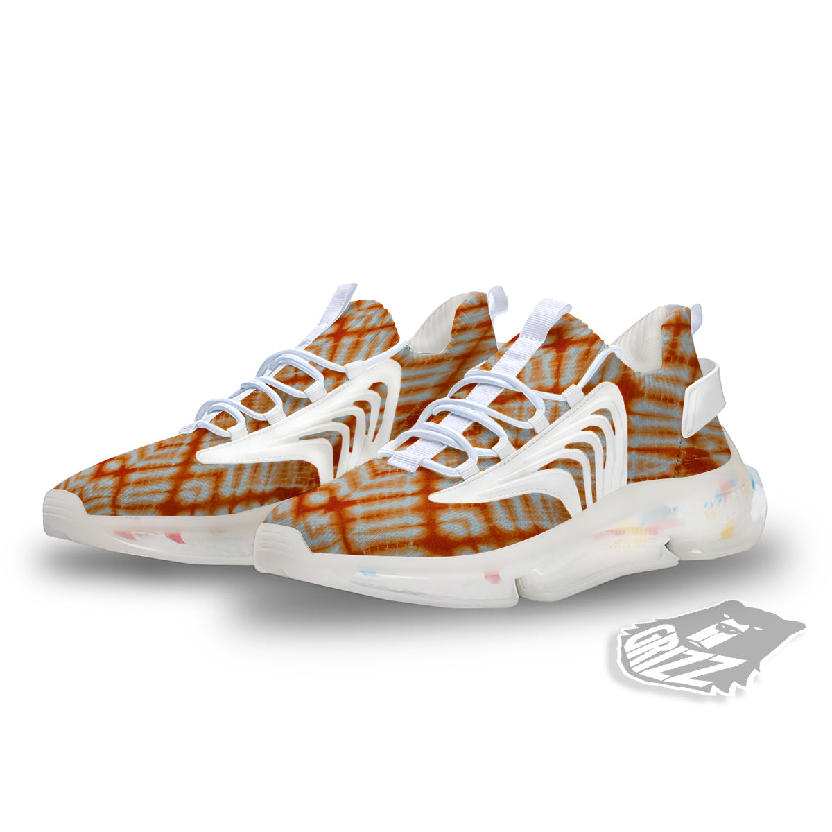 Tie Dye Zigzag Orange Watercolor Print White Gym Shoes-grizzshop