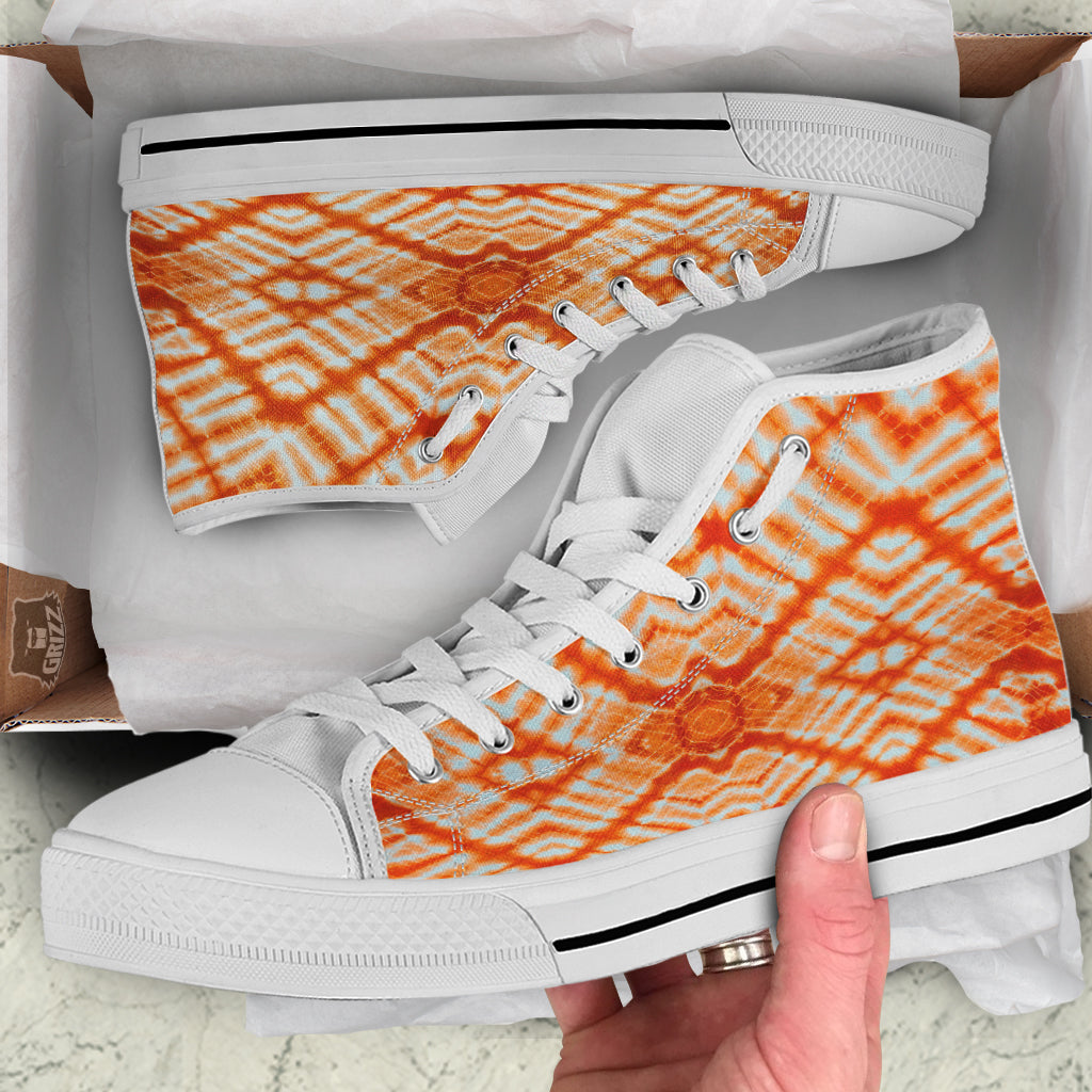 Tie Dye Zigzag Orange Watercolor Print White High Top Shoes-grizzshop