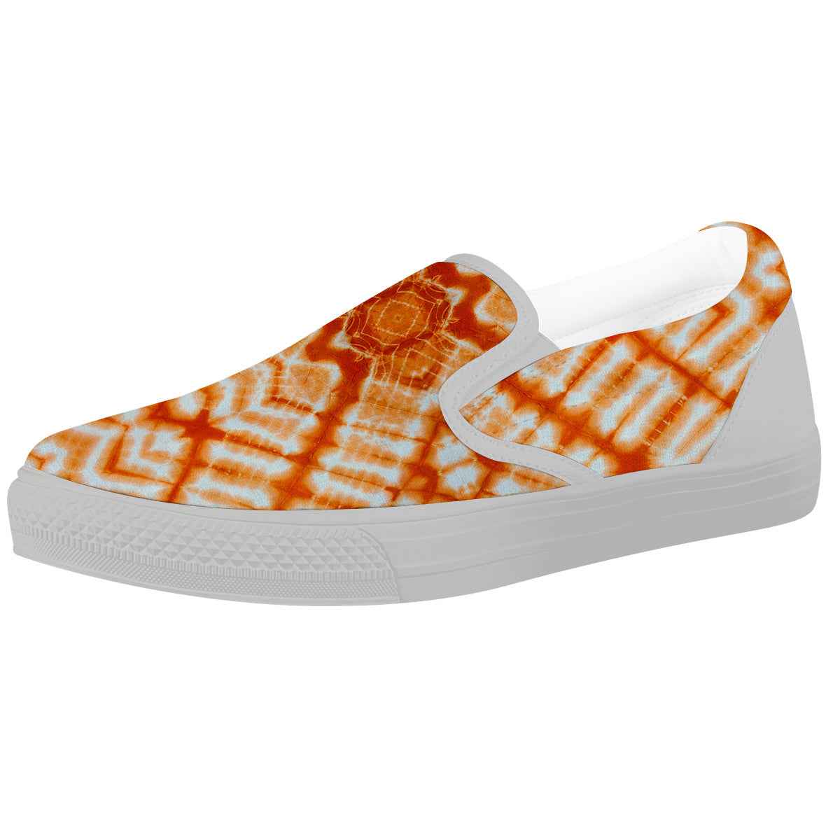 Tie Dye Zigzag Orange Watercolor Print White Slip On Shoes-grizzshop