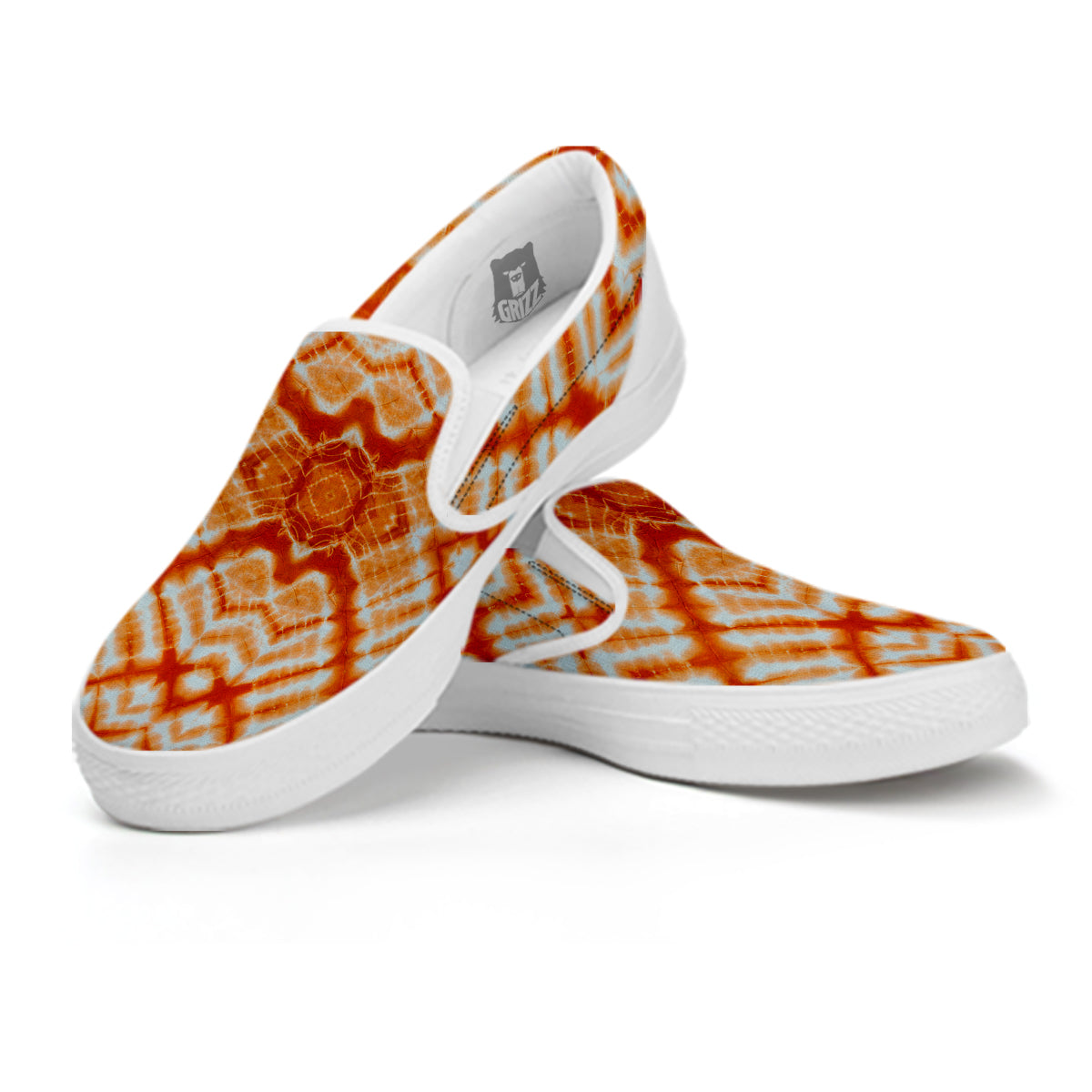 Tie Dye Zigzag Orange Watercolor Print White Slip On Shoes-grizzshop