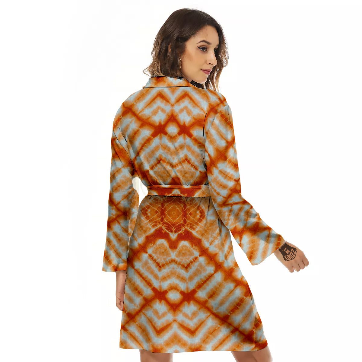 Tie Dye Zigzag Orange Watercolor Print Women's Robe-grizzshop