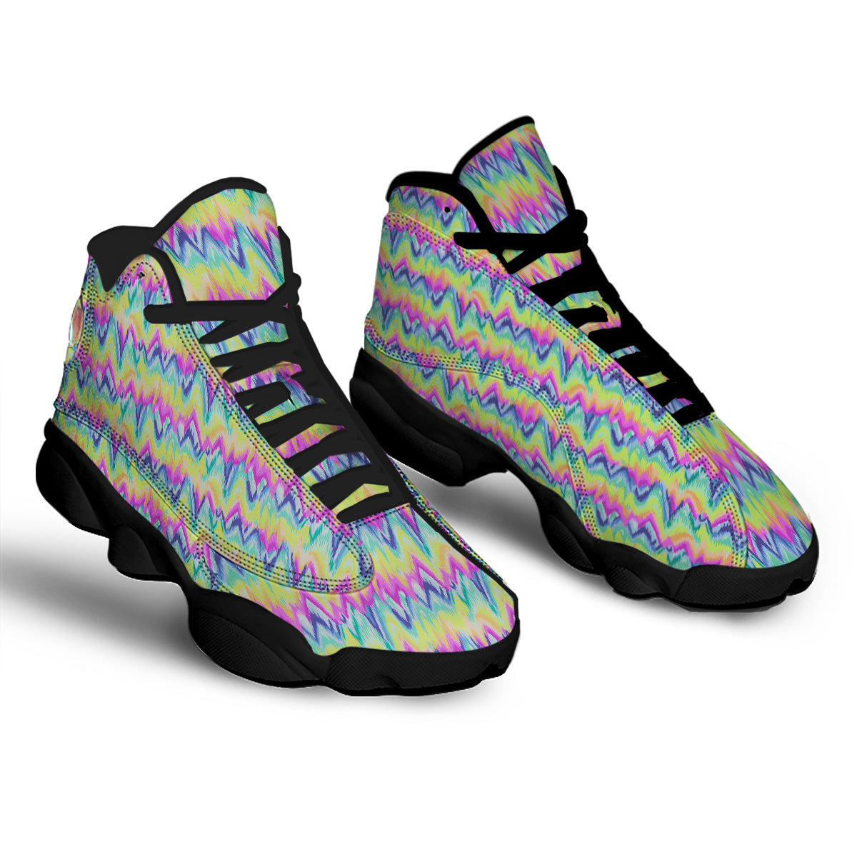 Tie Dye Zigzag Rainbow Print Pattern Black Basketball Shoes-grizzshop