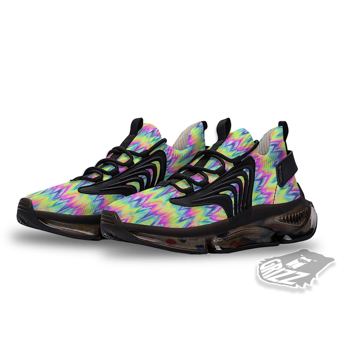 Tie Dye Zigzag Rainbow Print Pattern Black Gym Shoes-grizzshop
