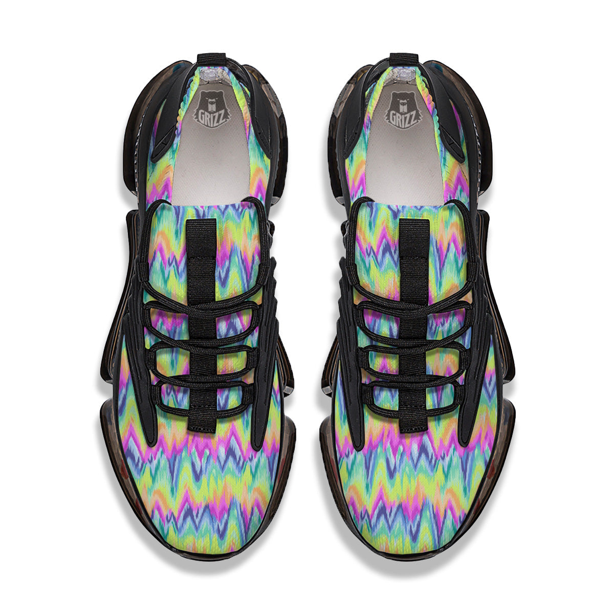 Tie Dye Zigzag Rainbow Print Pattern Black Gym Shoes-grizzshop