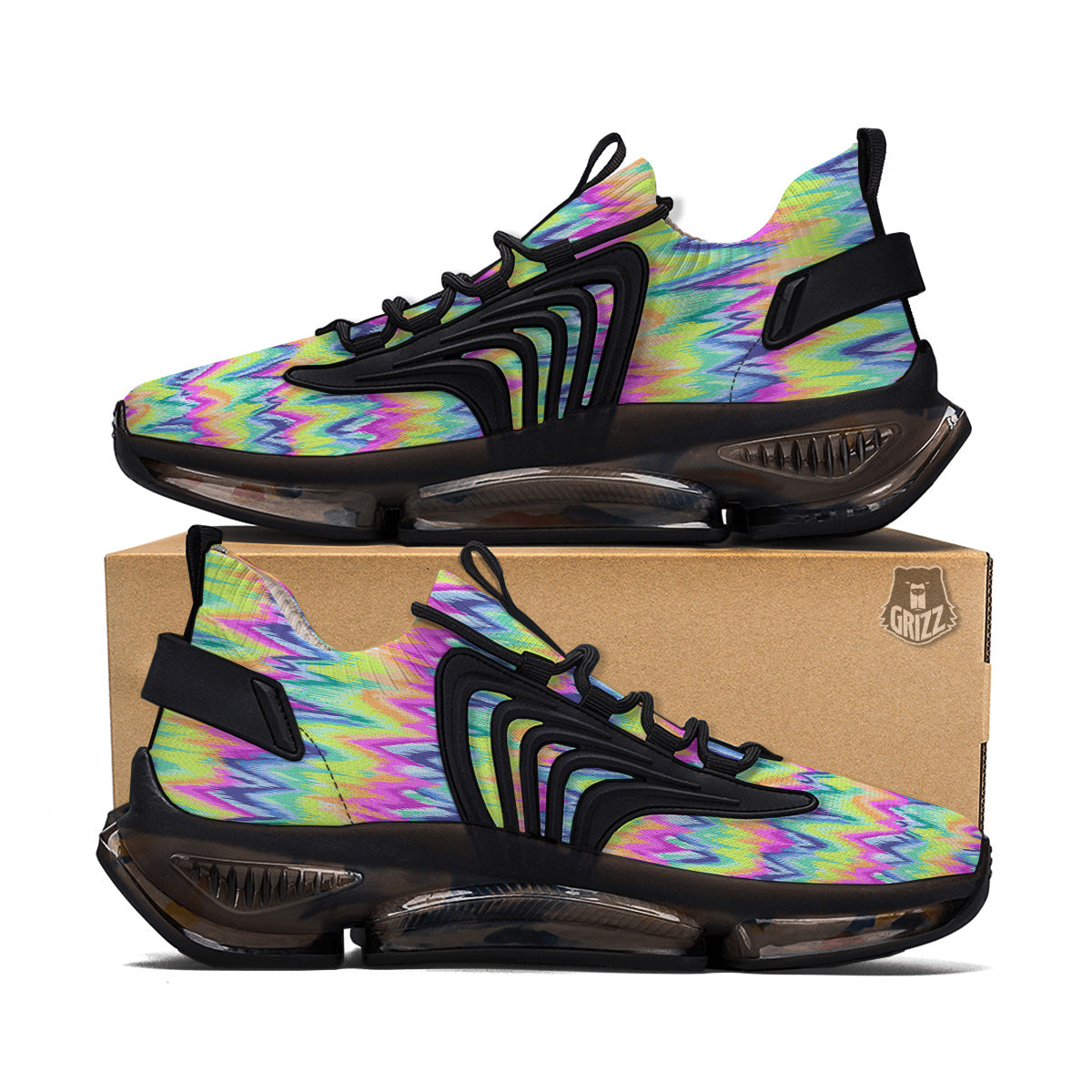 Tie Dye Zigzag Rainbow Print Pattern Black Gym Shoes-grizzshop