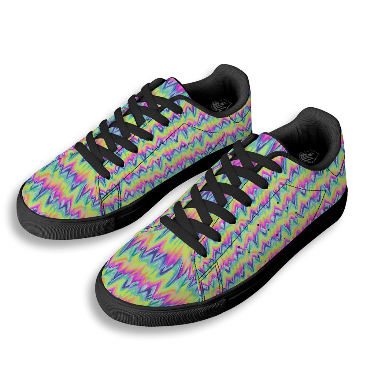 Tie Dye Zigzag Rainbow Print Pattern Black Low Top Sneakers-grizzshop