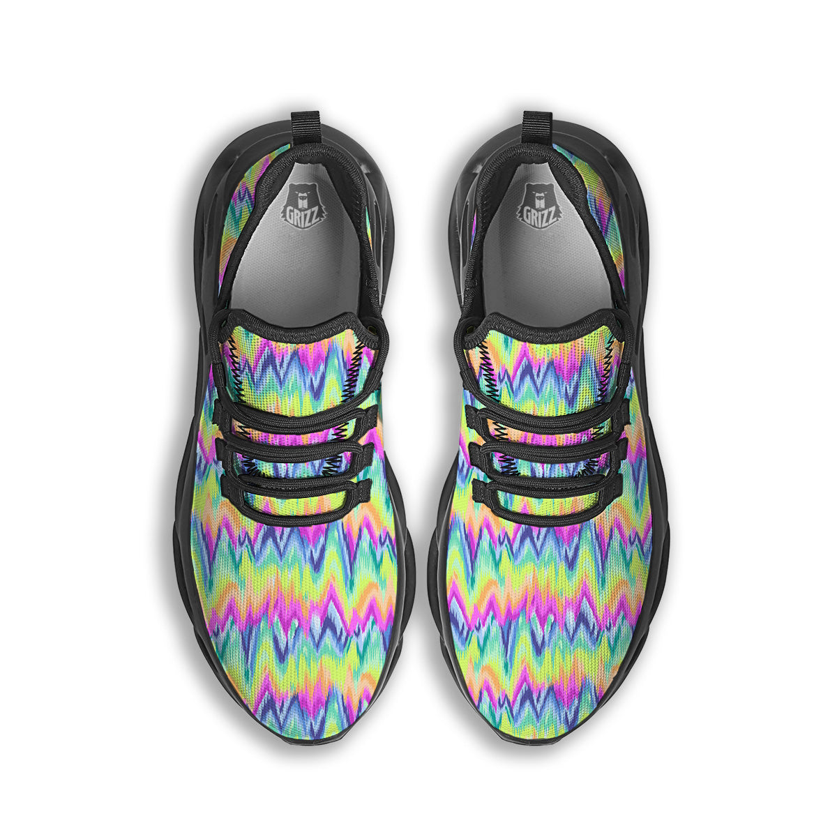 Tie Dye Zigzag Rainbow Print Pattern Black Running Shoes-grizzshop