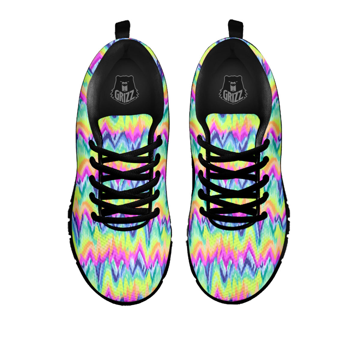 Tie Dye Zigzag Rainbow Print Pattern Black Sneaker-grizzshop