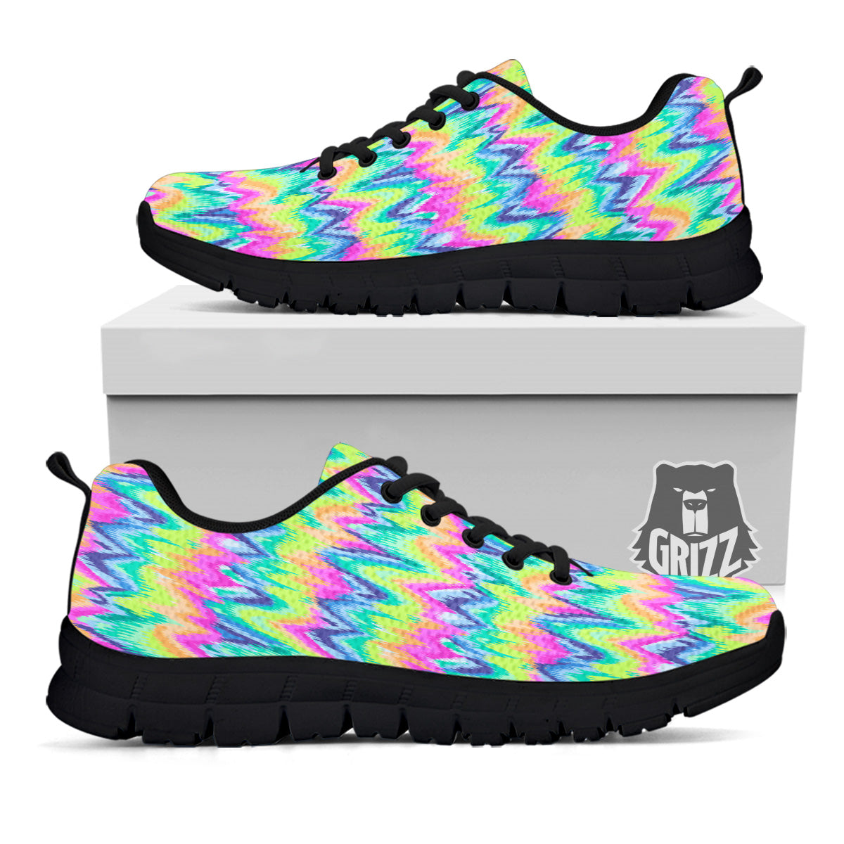 Tie Dye Zigzag Rainbow Print Pattern Black Sneaker-grizzshop
