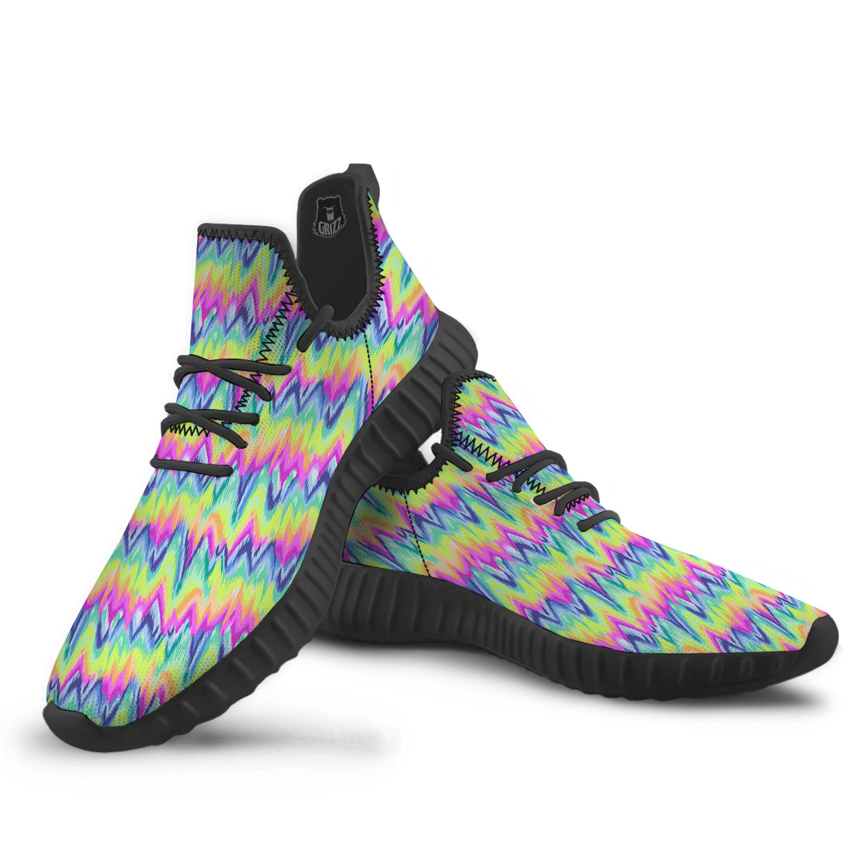 Tie Dye Zigzag Rainbow Print Pattern Black Walking Shoes-grizzshop