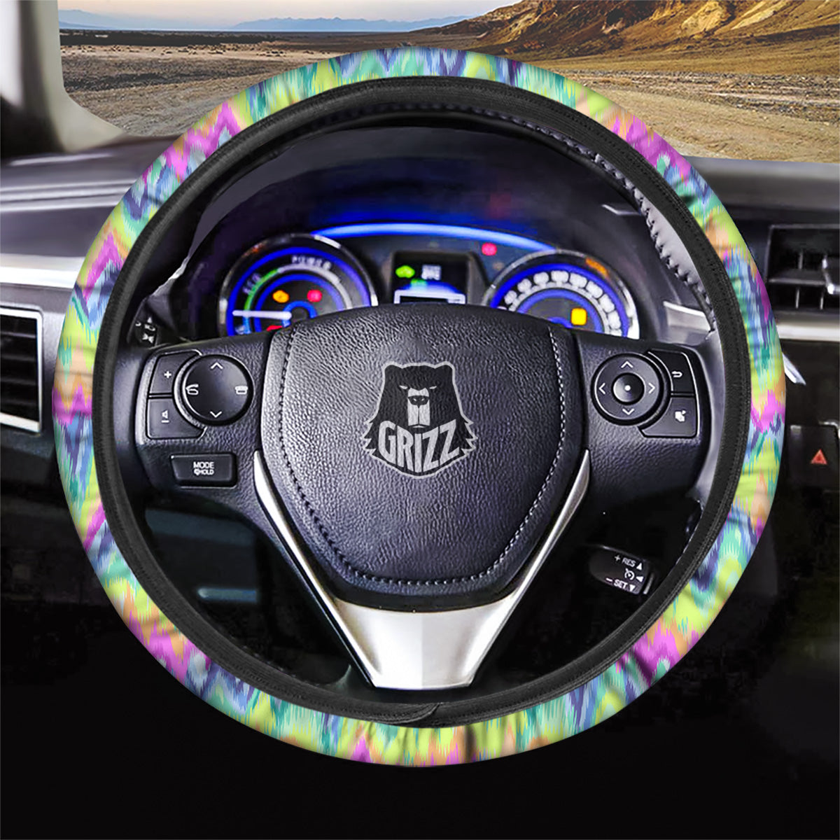 Tie Dye Zigzag Rainbow Print Pattern Car Steering Wheel Cover-grizzshop