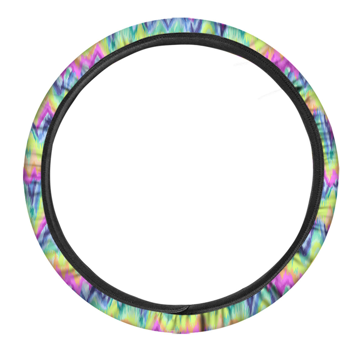 Tie Dye Zigzag Rainbow Print Pattern Car Steering Wheel Cover-grizzshop