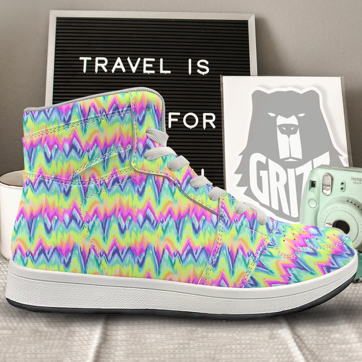 Tie Dye Zigzag Rainbow Print Pattern High Top Sneakers-grizzshop