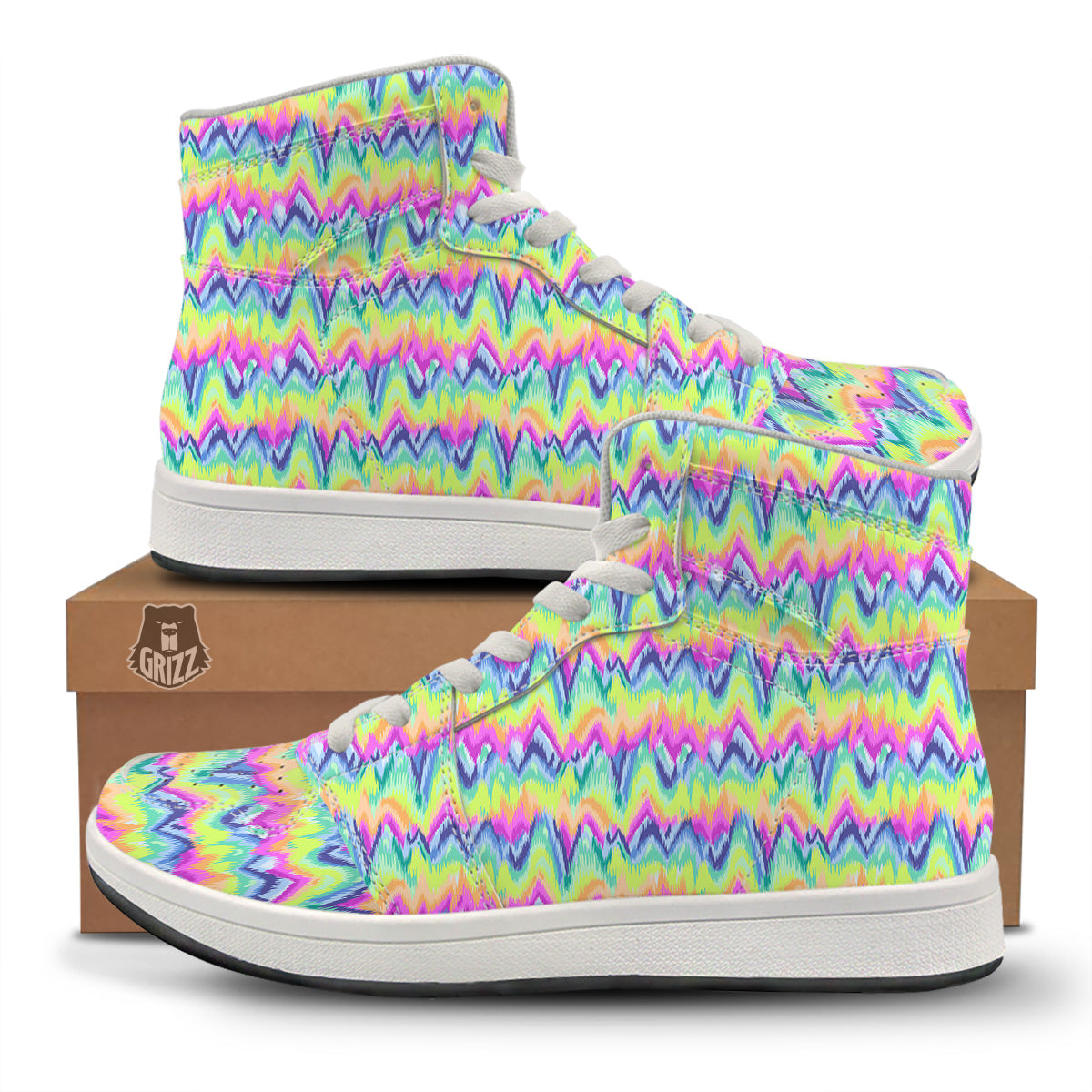 Tie Dye Zigzag Rainbow Print Pattern High Top Sneakers-grizzshop