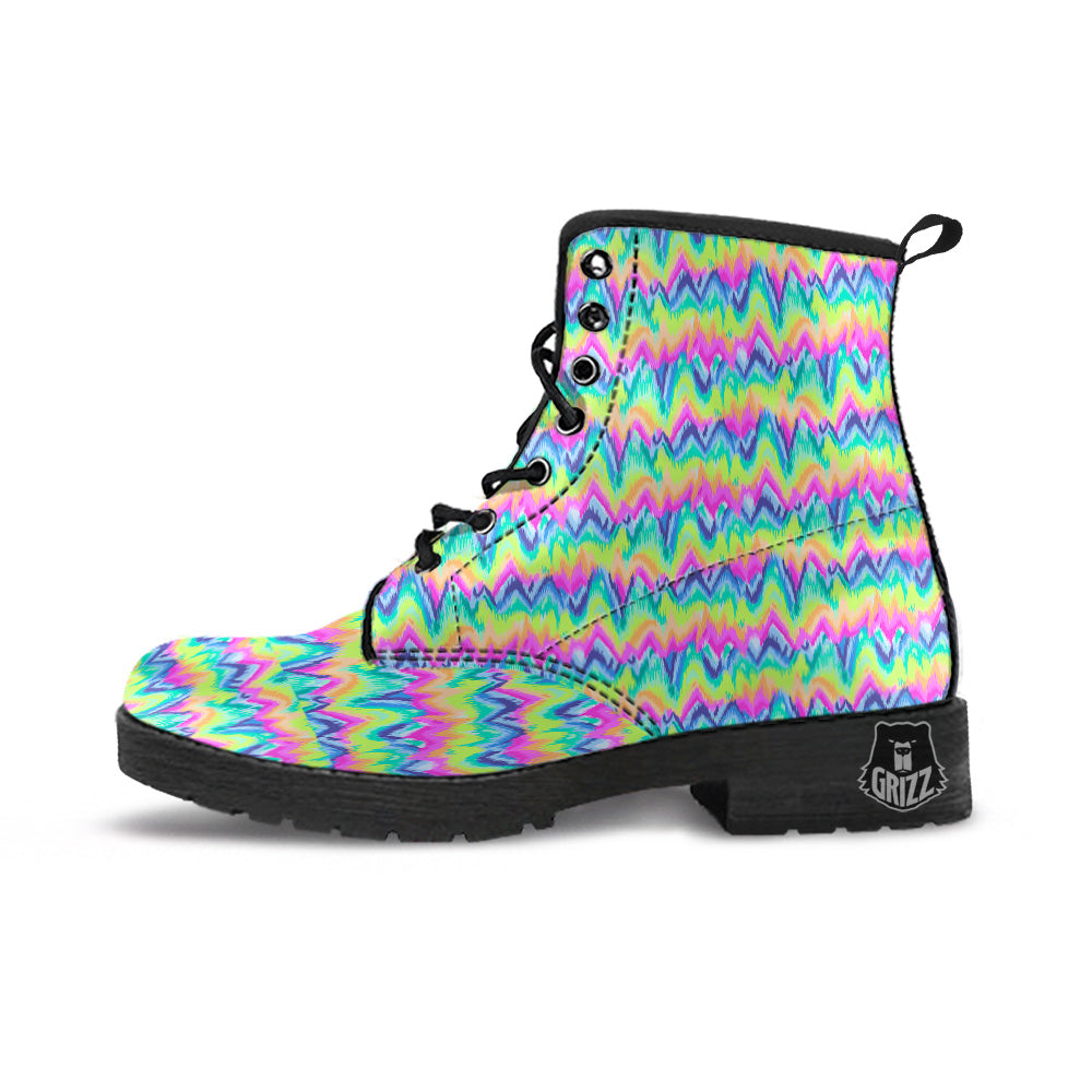 Tie Dye Zigzag Rainbow Print Pattern Leather Boots-grizzshop