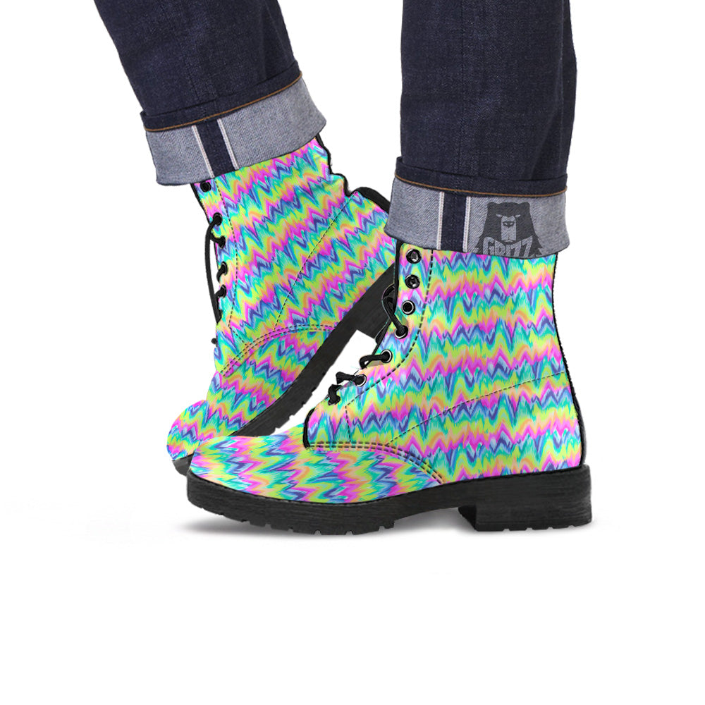 Tie Dye Zigzag Rainbow Print Pattern Leather Boots-grizzshop