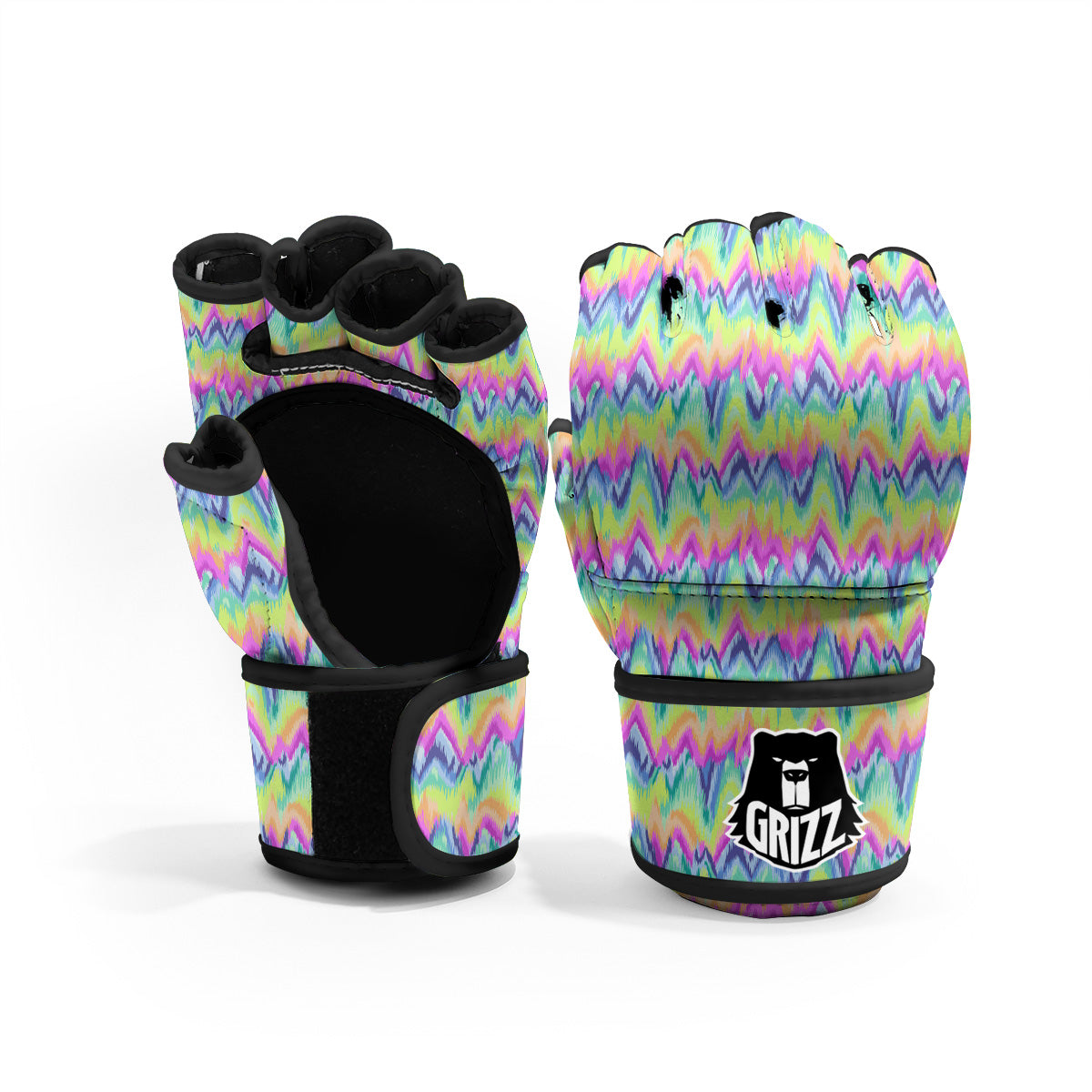Tie Dye Zigzag Rainbow Print Pattern MMA Gloves-grizzshop