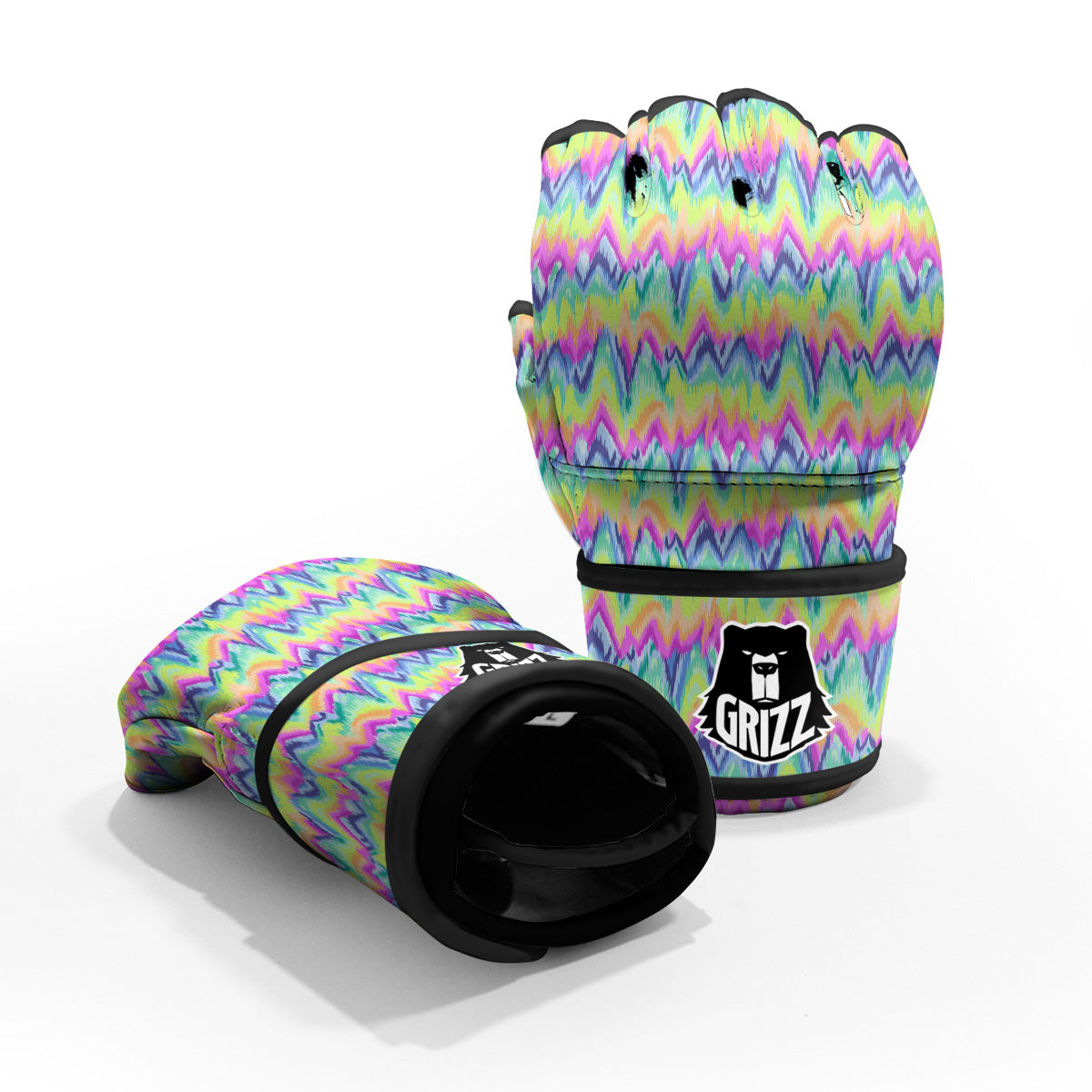 Tie Dye Zigzag Rainbow Print Pattern MMA Gloves-grizzshop