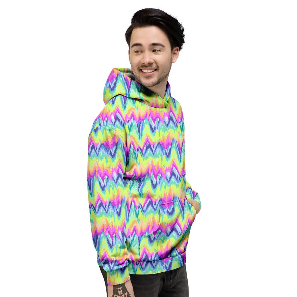 Tie Dye Zigzag Rainbow Print Pattern Men's Hoodie-grizzshop