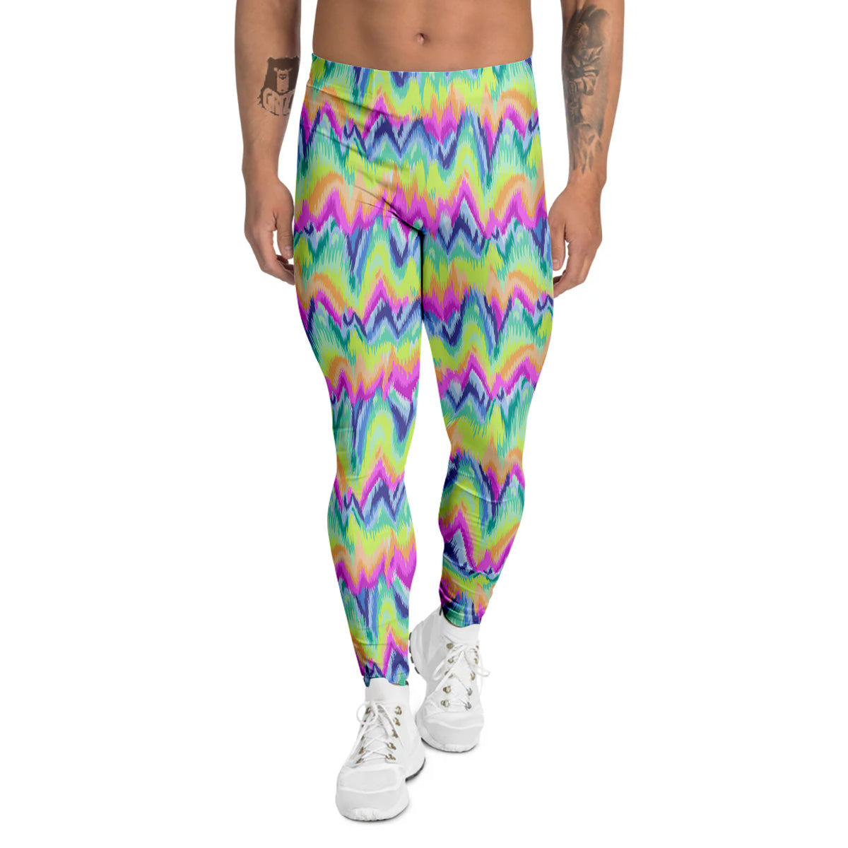 Tie Dye Zigzag Rainbow Print Pattern Men's Leggings-grizzshop