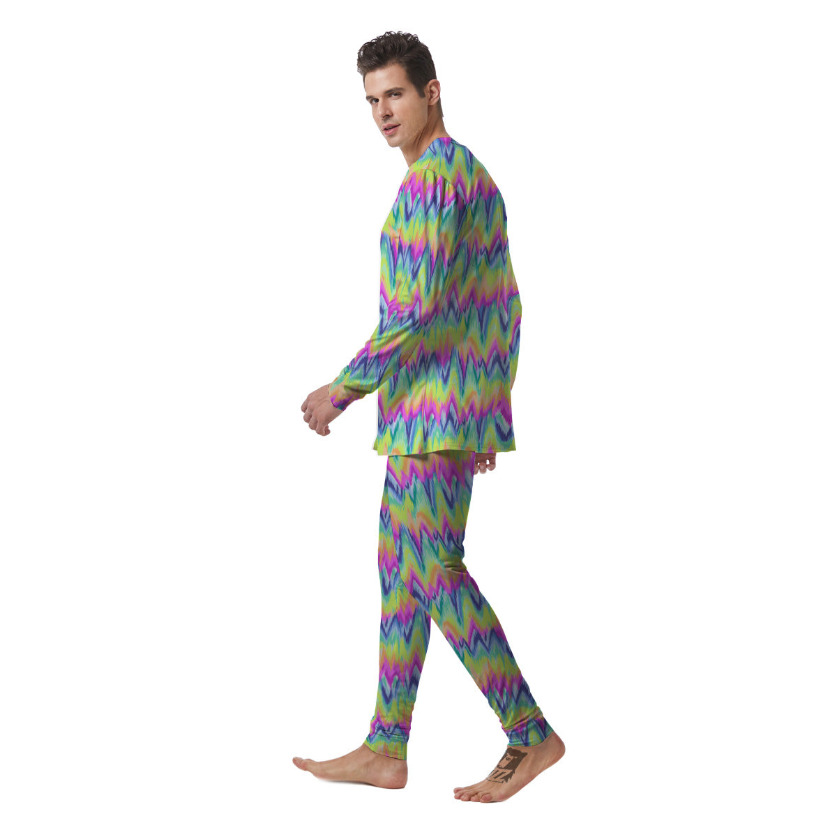 Tie Dye Zigzag Rainbow Print Pattern Men's Pajamas-grizzshop