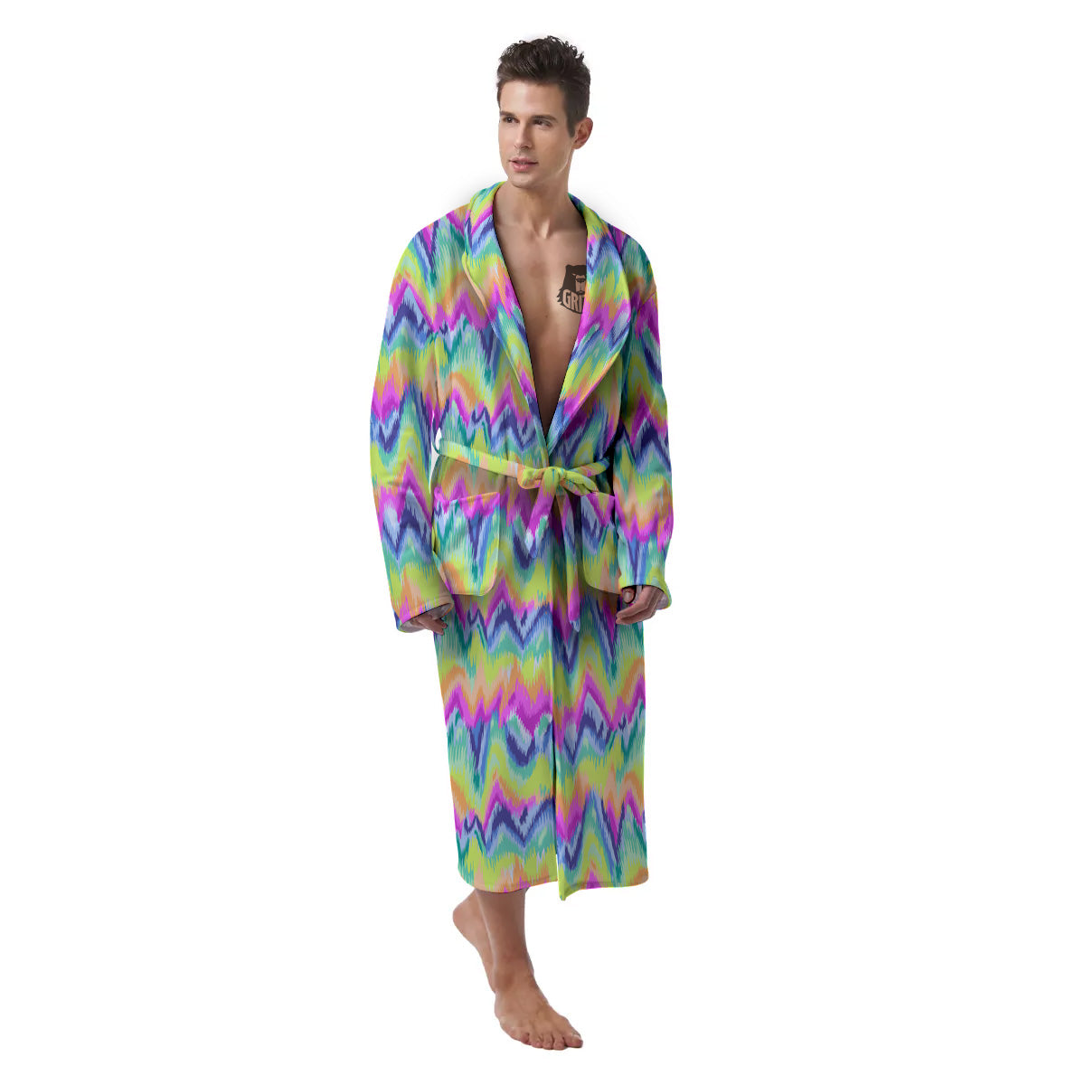Tie Dye Zigzag Rainbow Print Pattern Men's Robe-grizzshop