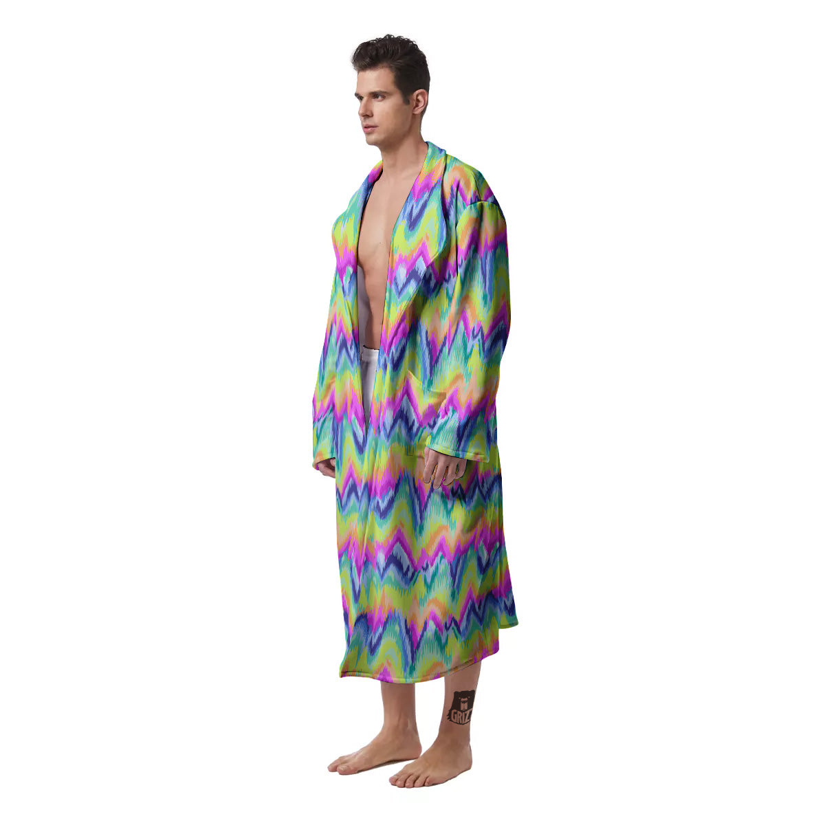 Tie Dye Zigzag Rainbow Print Pattern Men's Robe-grizzshop
