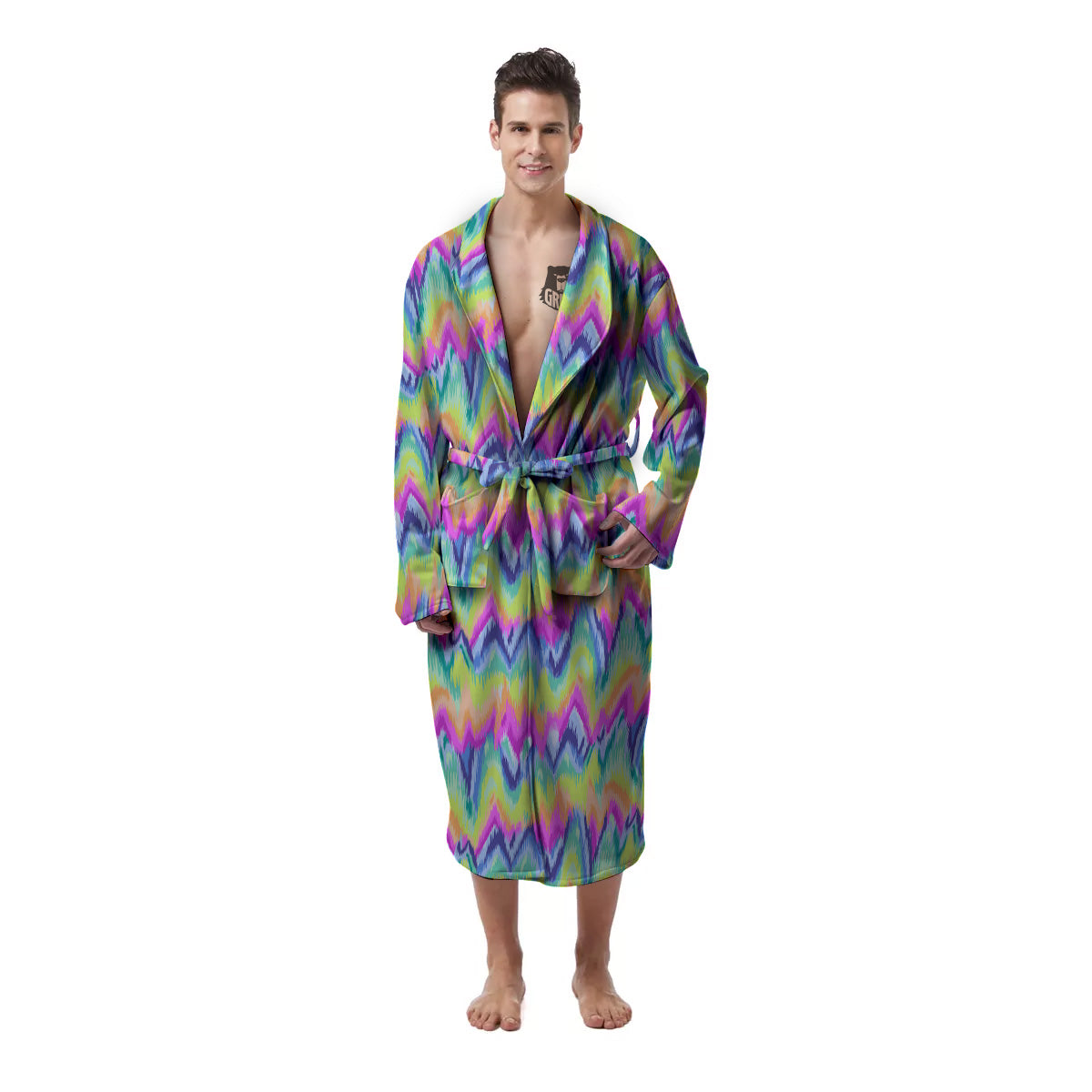 Tie Dye Zigzag Rainbow Print Pattern Men's Robe-grizzshop