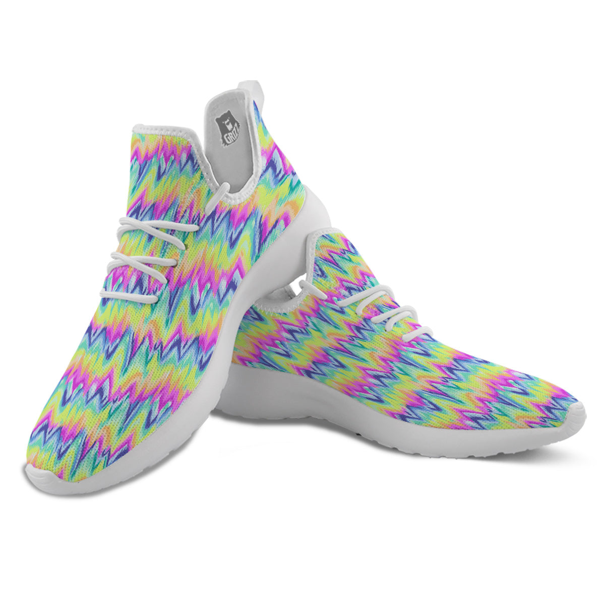 Tie Dye Zigzag Rainbow Print Pattern White Athletic Shoes-grizzshop