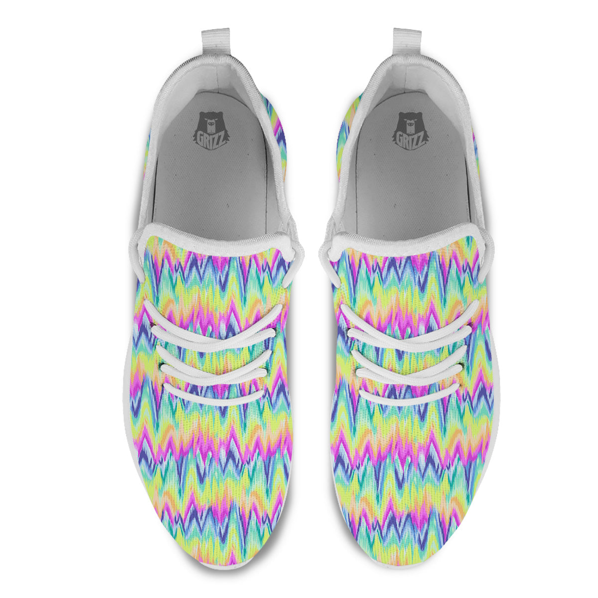 Tie Dye Zigzag Rainbow Print Pattern White Athletic Shoes-grizzshop