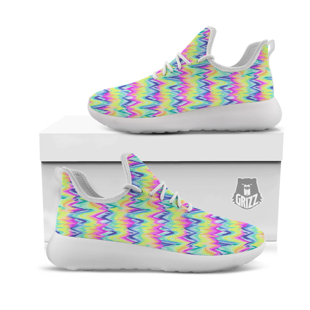 Tie Dye Zigzag Rainbow Print Pattern White Athletic Shoes-grizzshop