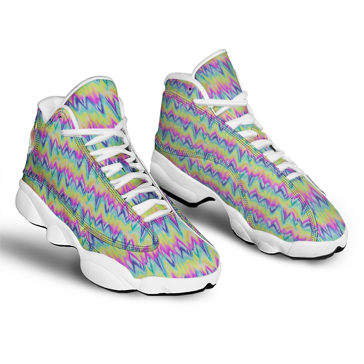Tie Dye Zigzag Rainbow Print Pattern White Basketball Shoes-grizzshop