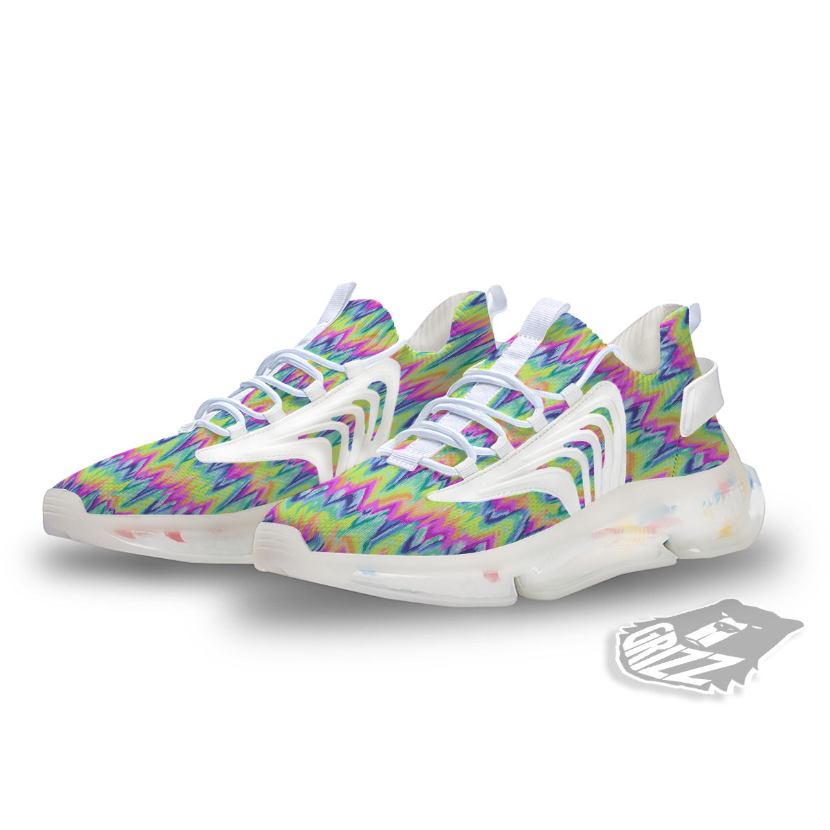 Tie Dye Zigzag Rainbow Print Pattern White Gym Shoes-grizzshop